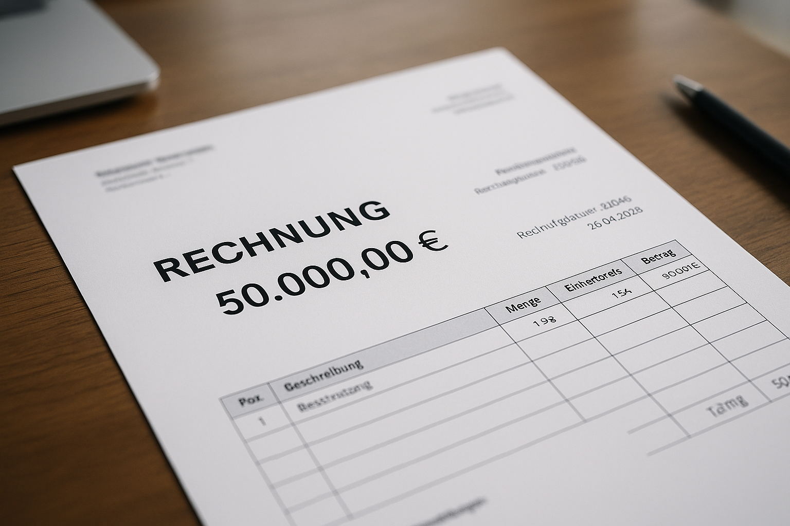 Niemiecka faktura Rechnung na kwotę 50000 euro - wystawianie faktur dla polskich firm